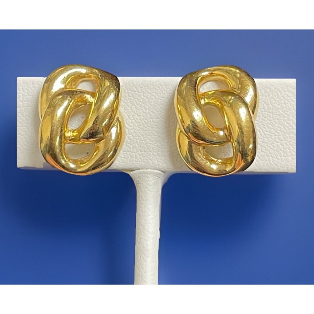 Vintage Napier Love Knot Links Gold-tone Screw Back Clip On Earrings